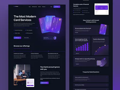 EasyMoney I Banking Website banking banking app banking website card design clean credit card dark design debit card finance financial website fintech home page interface design landing page minimal modern online banking ui design visual design website design