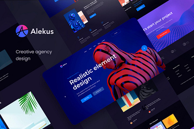 Alekus Creative Agency PSD Template abstract agency agency template app branding concept creative creative agency dark dark template design homepage html illustration portfolio psd psd template ui webapp