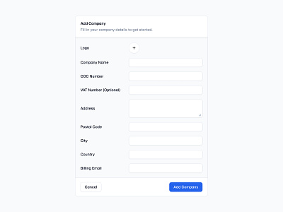 Company Registration Form 📄 buttons design dialog input minimal modal popup saas ui ux web design