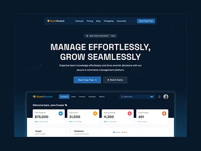 Landing page - Ecommerce Management Tool design ecommerce ecommerce landing page figma hero section landing page modern landing page modern website product landing page saas landing page ui ui design uiux ux website website landing pahe
