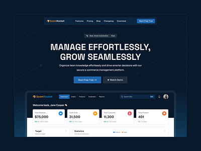 Landing page - Ecommerce Management Tool design ecommerce ecommerce landing page figma hero section landing page modern landing page modern website product landing page saas landing page ui ui design uiux ux website website landing pahe