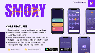 Quit Smoking & Transform Your Life with Smoky! appdesign digitalhealth dribbbledesign healthapp healthylifestyle motivation quitsmoking quitsmokingjourney selfcare smokefree smoxyapp stopsmoking uiuxdesign wellnessapp wellnessjourney