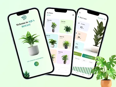 Aqua Botany - Plant Monitoring App Design app app design app ui app ui design design flowers monitoring app monitoring app plant app plant care app plant monitoring app plants app ui