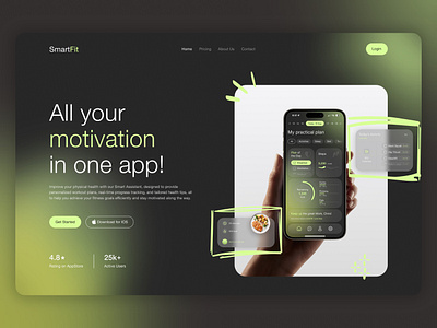 Health App Landing Page activity app app design design download app glass glassmorphism health illustration ios landing page mobile sport ui uiux ux web web design website website design