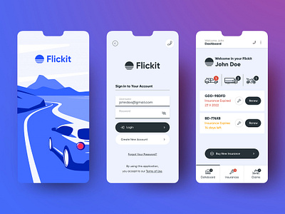 Flickit - an insurance management app agency app application business design development flickit graphic design insurance management app mdevelopers mobile app motion graphics project ui ux vector