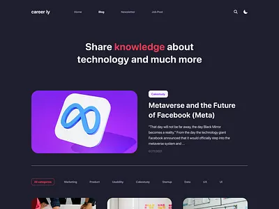 Careerly - Blog blog clean darkmode ui ux web