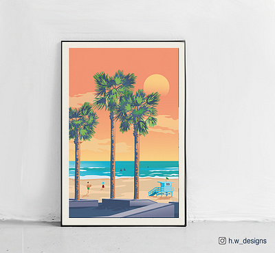 LA Sunset art beach branding business cali beach california custom design digital graphic design home deco illustraion ocean wall art