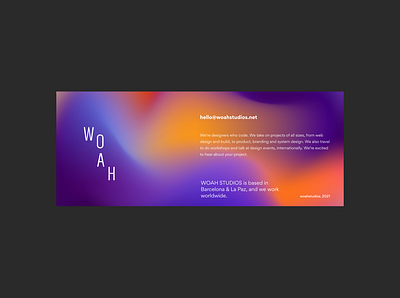 Woah Studios. Footer agency creative design footer gradient purple