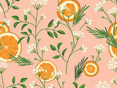 Elderflowers & Oranges floral flowers illustration orange oranges pattern procreate