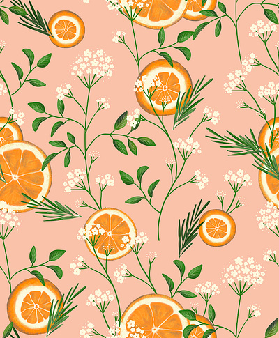 Elderflowers & Oranges floral flowers illustration orange oranges pattern procreate