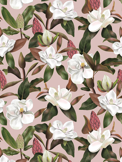 Magnolias Pattern Pink design digital floral flowers illustration pattern procreate