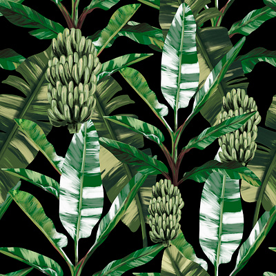 Banano leaves Pattern black green illustration leaves pattern plants procreate tropical vector