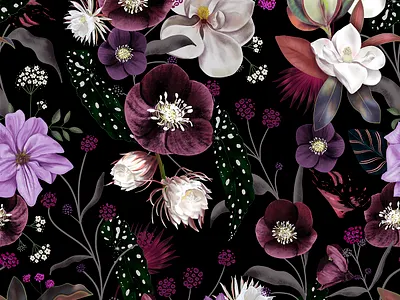 Botanical Dream black dark floral flowers garden illustration night pattern