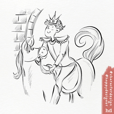 A Prince and his noble steed cartoon character design colour freehand illustration sketching