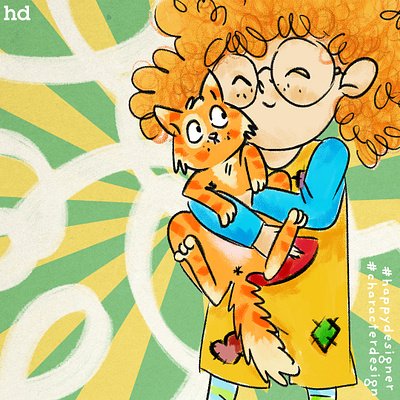 A girl and her bestie! cartoon character design colour freehand illustration sketching