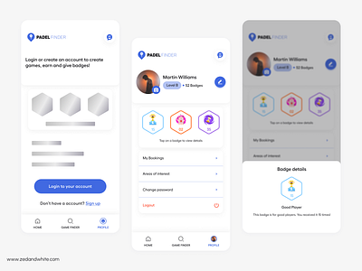 Profile page badges minimal profile design profile page sign in signup sports app ui