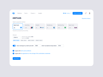 Add Funds balance finance payment product design top up ui ux