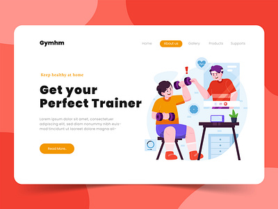 Gym Home Landing Page art blue branding design flat graphic design gym home illustration logo online train ui ux vector