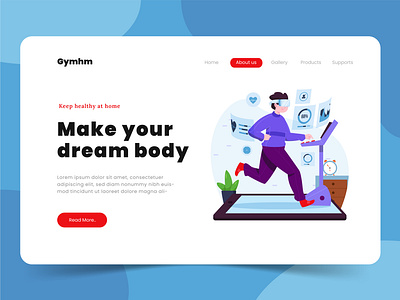 Gym Home Landing Page art blue branding design flat graphic design gym home illustration logo training ui ux vector