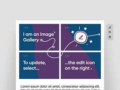 Onboarding for WYSIWYG gallery component gallery interaction onboarding ui ux