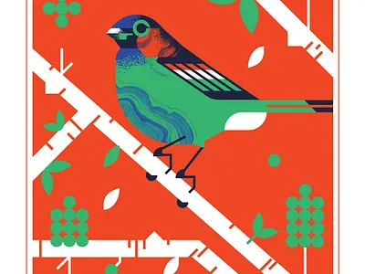 Red-Necked Tanager animal bird birds character design geometric illustration landscape tanager texture tree vector