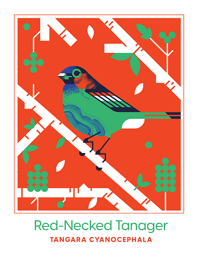 Red-Necked Tanager animal bird birds character design geometric illustration landscape tanager texture tree vector