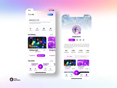 NFT Marketplace Mobile App auction app bid bitcoin branding crypto design doge hologram marketplace mobile app mobile design nft nft app product design trade ui ui design uiux user interface