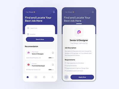 Jody - Job Finder App app design clean design employer flat hiring job job application job finder job listing simple team ui ux