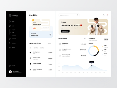 Enabank - Digital Banking Dashboard analytics bank card banking banking dashboard chart credit card dashboard digital banking finance finance dashboard management money money transfer payleter saas product transaction ui user interface wallet wallet dashboard