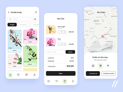 Flower Delivery App animation app branding color colors delivery delivery app design flower flowers graphic design illustration logo minimalistic motion graphics online purrweb startup ui ux