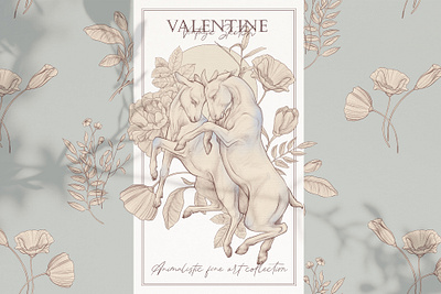 VALENTINE - animalistic fine art collection animal animal art animal illustration animal love bouguets clip art clothes designs cupids fine art collection floral frames wreaths flowers graphic design hugs love spring valentine valentineday
