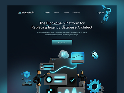 Blockchain Technology Web UI 3d illustration app designer art block chain blockchain blockchain website crypto dark designer home page landing page landingpage nft nfts product designer technology ui web web design web designer