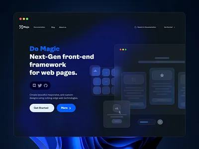 Mojo framework clean dark dark mode frame work framework glass glassmorphism landing landing page ui ux web web design web site webdesign