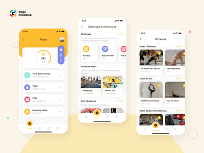 Hetrack - Health Care Mobile App app capi creative design discover exrcise health illustration mobile sleep ui ui kit water