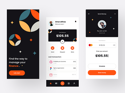 Finance app - mobile adobe xd app bank app dark mode dark theme design figma finance financial app mobile app mobile banking trend ui uiux ux