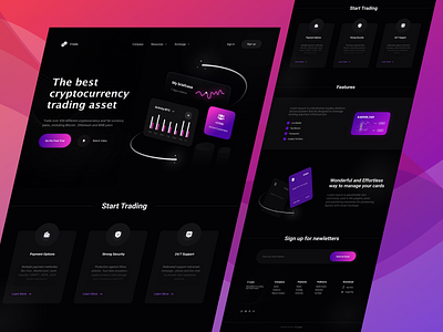 Crypo-Cryptocurrency Company Landing Page bitcoin blockchain card clean coin crypto cryptourrency dark design etherum exchange landing lsnding page minimal modern trade ui ux wallet website