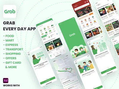 GRAB - Everyday Everything App booking app express app food app gift card app grab ios market app offers app rider app shopping app transport app ui kits