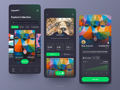 DigitalNFT - NFT App app blockchain clean collectibles crypto cryptocurrency design figma mobile nft nfts rarible stats store token ui ux