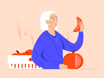 Pumpkin market blue character color colors design drawing farm farming girl hair human illustration market shop vector woman