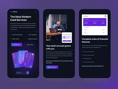 EasyMoney I Banking Website Mobile Responsive Design banking website clean credit card dark design finance financial website fintech interface design landing page minimal mobile responsive mobile responsive design modern online banking responsive responsive design responsive website ui design visual design website design