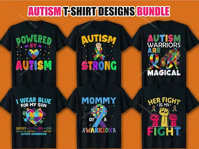Autism T-Shirt Design Bundle best custom t shirts branding bulk t shirts custom t shirts design graphic design illustration logo ui vector