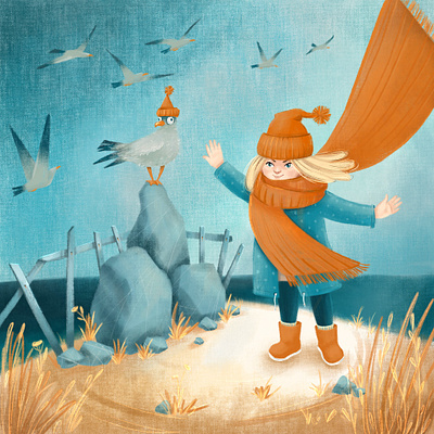Wind autumn character development illustration photoshop procreate sea