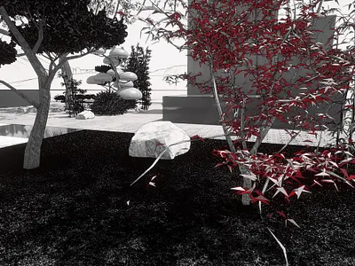 Jardin japonais 3d aménagement paysager art design erable du japon graphic design japanese gardens jardin jardin japonais jardin solaire modélisation 3d noir et blanc pierre rocher rocher pour jardin japonais twinmotion zen érable