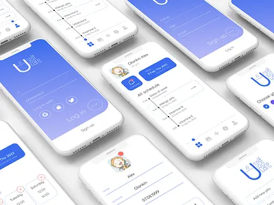 UX/UI design for USELFcare App app branding design enter gradient icon launch screen login logo profile registration schedule signup tab ui userflow ux