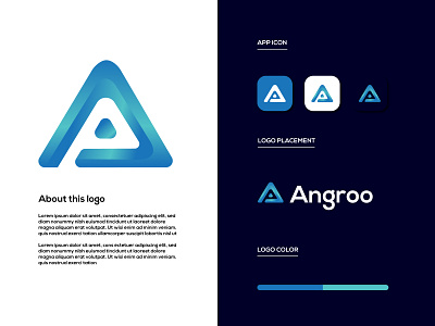 Angroo Logo design-A Modern Letter Logo 3d a logo 3d logo a letter logo a logomark a modern logo a word logo brand branding branding identity business logo colorful flat gradient graphic design iconic illustration logo logo design logotype minimalist