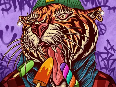 Tigor 2d artwork blockchain cartoon clothing design graphic design hicetnunc illustration illustrator nftart procreate tattoo tiger