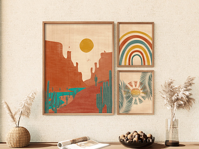 Boho Desert art print boho boho landscape boho style digital print homedecor illustration interior logo mid century printables wall art walldesign