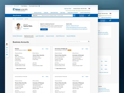Fisher Scientific – User Profile dashboard healthcare landing page profile responsive ui visual design web design website