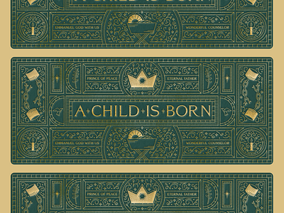 Advent 2021: A Child is Born a child is born advent baby jesus christian christmas church graphics dark green decorative design elaborate gold gold foil illustration illustrator jesus nativity photoshop
