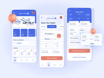 United Airlines App airlinnes app airplane book a flight flight ui isometric app united airlines